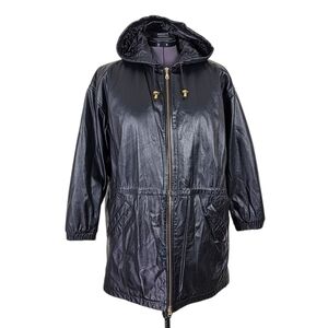 Wilsons Leather Coat Women XL Black Hooded Front Zip Quilted Thinsulate Lining